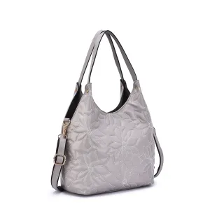 Mellow World Jae Embossed Floral Patterned Hobo Silver