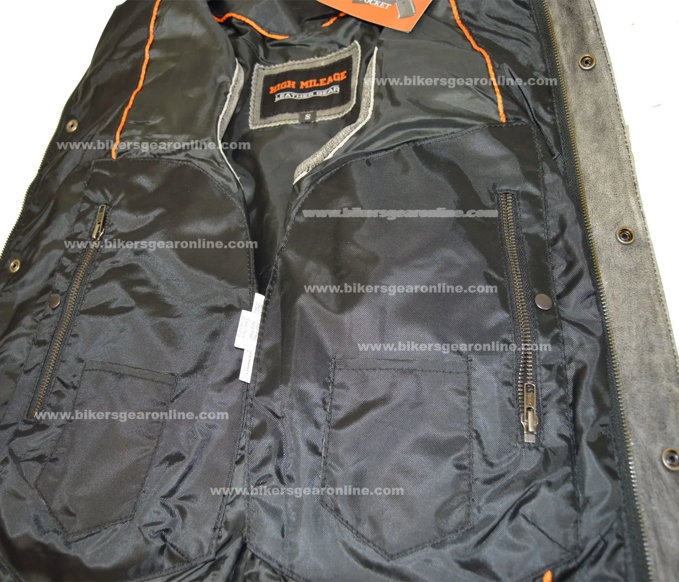 Mens Distressed brown high Zipper Son of anarchy leather vest with exterior Gun Pocket