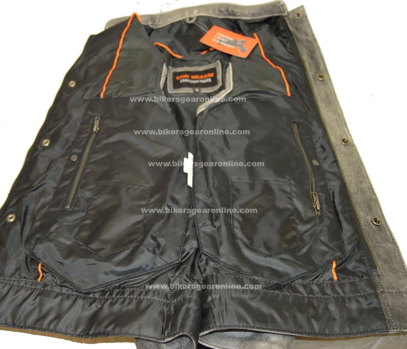 Mens Distressed brown high Zipper Son of anarchy leather vest with exterior Gun Pocket
