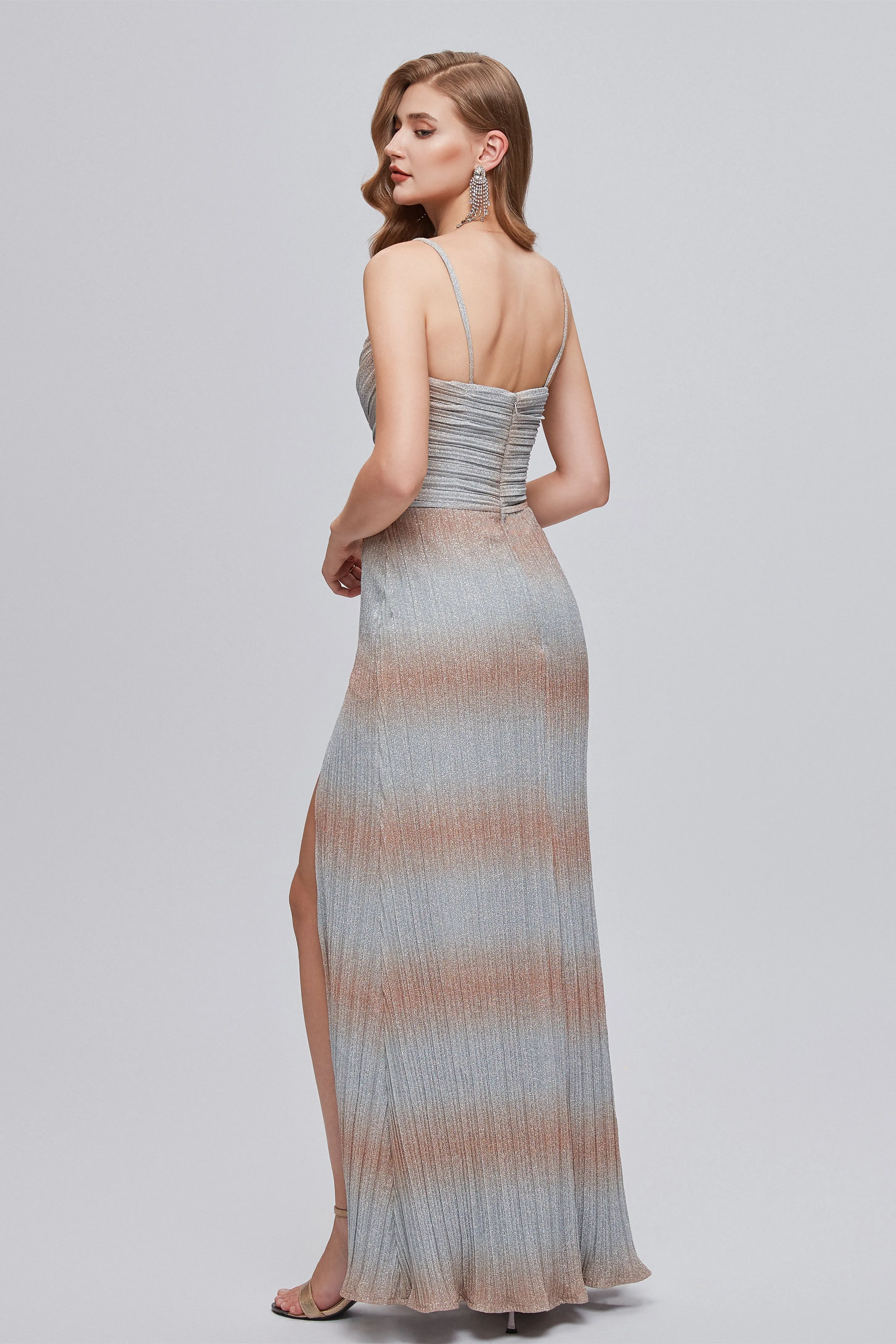 Mermaid Spaghetti strap Ankle Length Sleeveless Open Back Split Front Modest Prom Dress