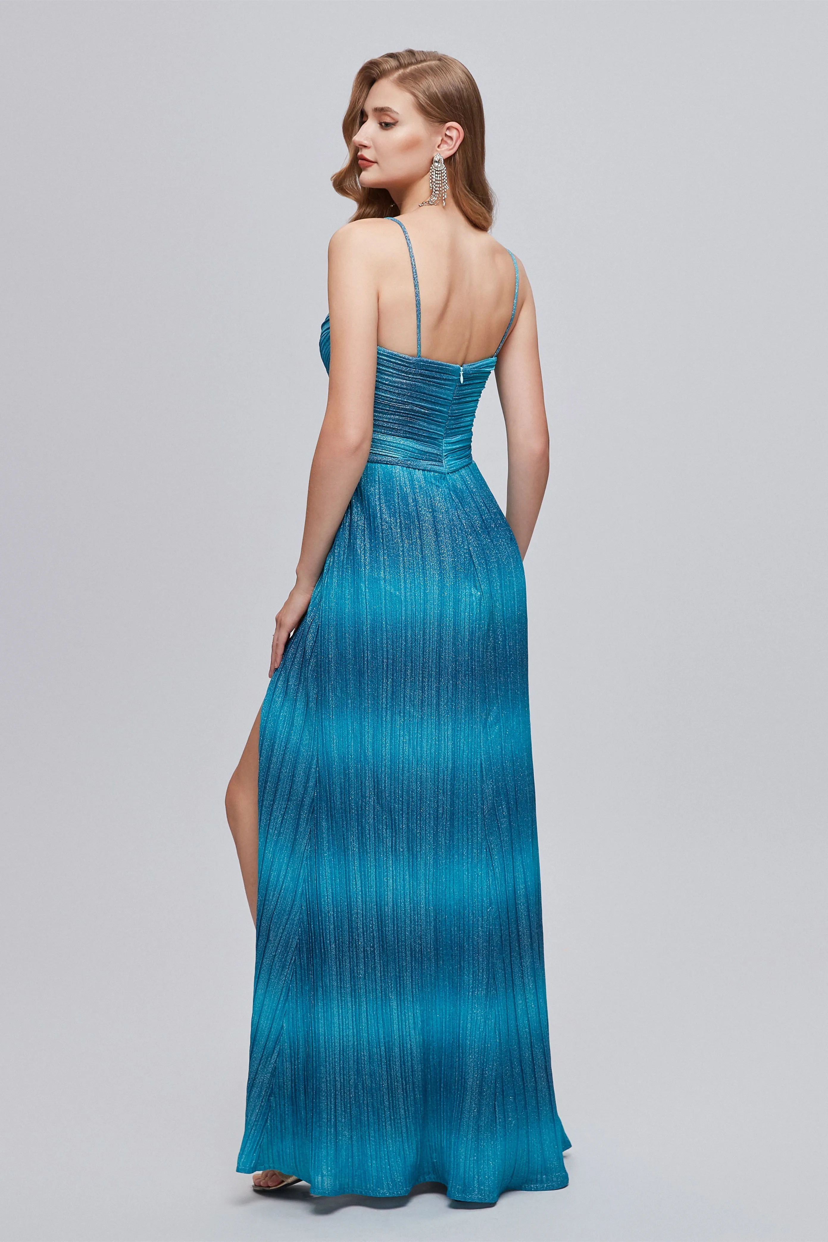Mermaid Spaghetti strap Ankle Length Sleeveless Open Back Split Front Modest Prom Dress