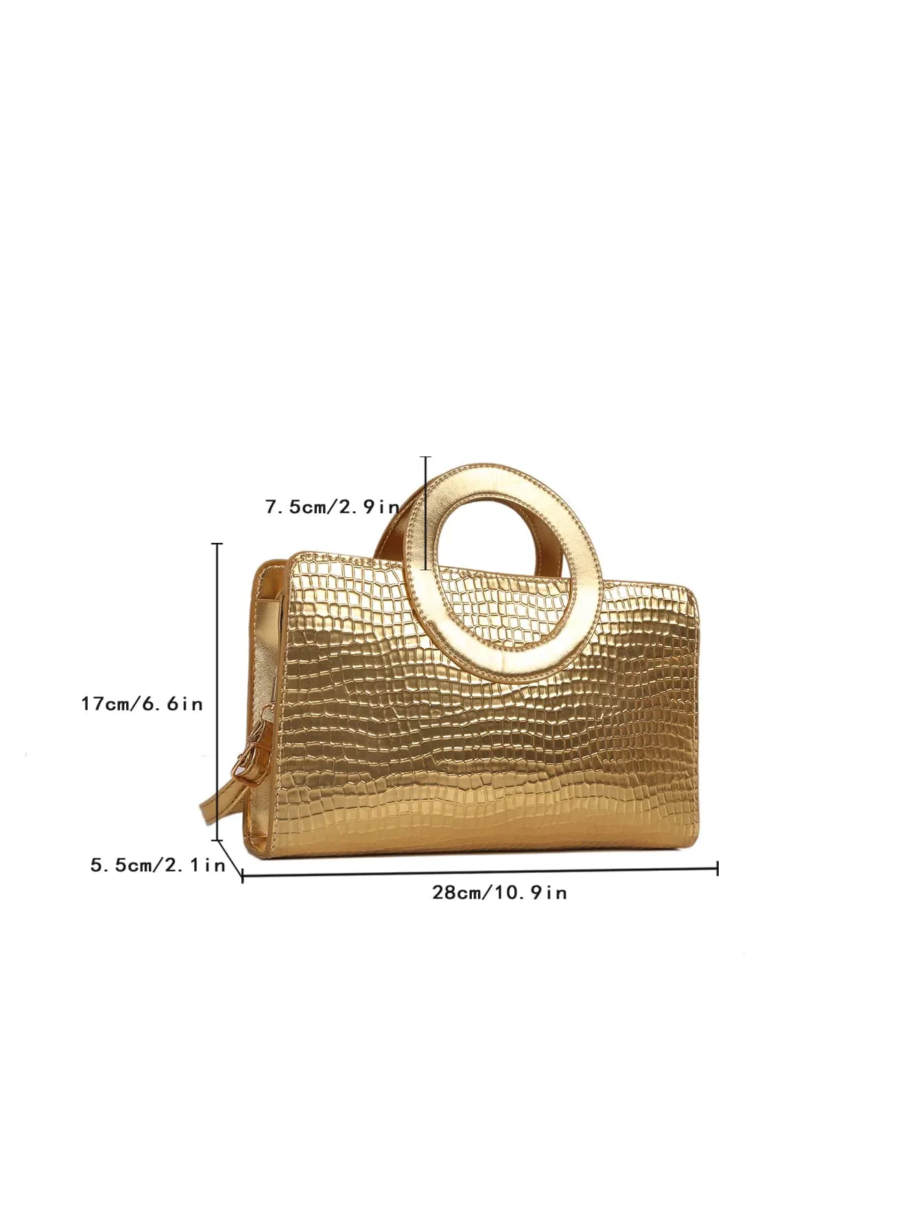 Metallic Crocodile Embossed Top Ring Square Bag - Gold