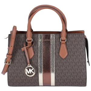 Michael Kors Sheila Medium Signature Logo and Metallic Satchel Brown Gold