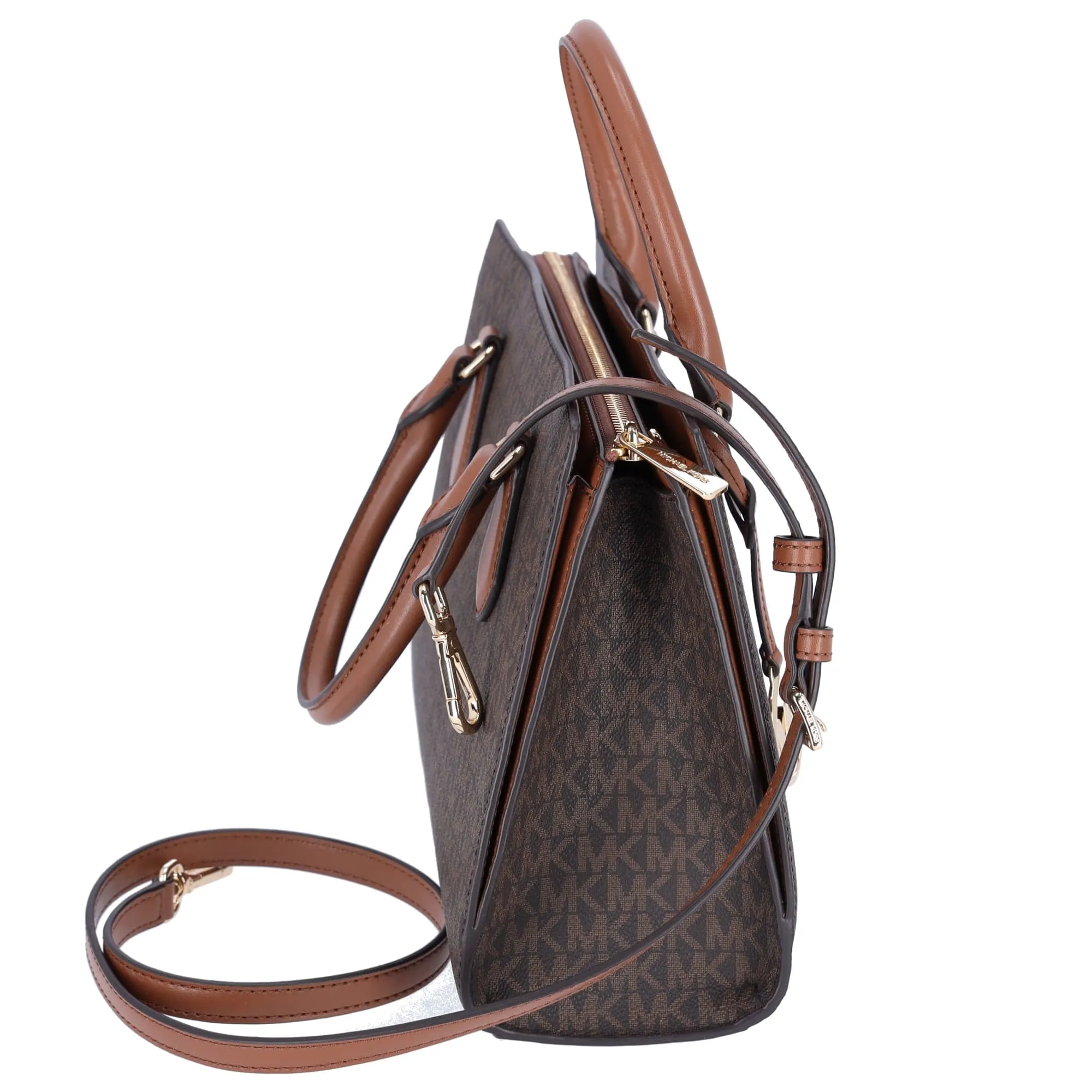 Michael Kors Sheila Medium Signature Logo and Metallic Satchel Brown Gold