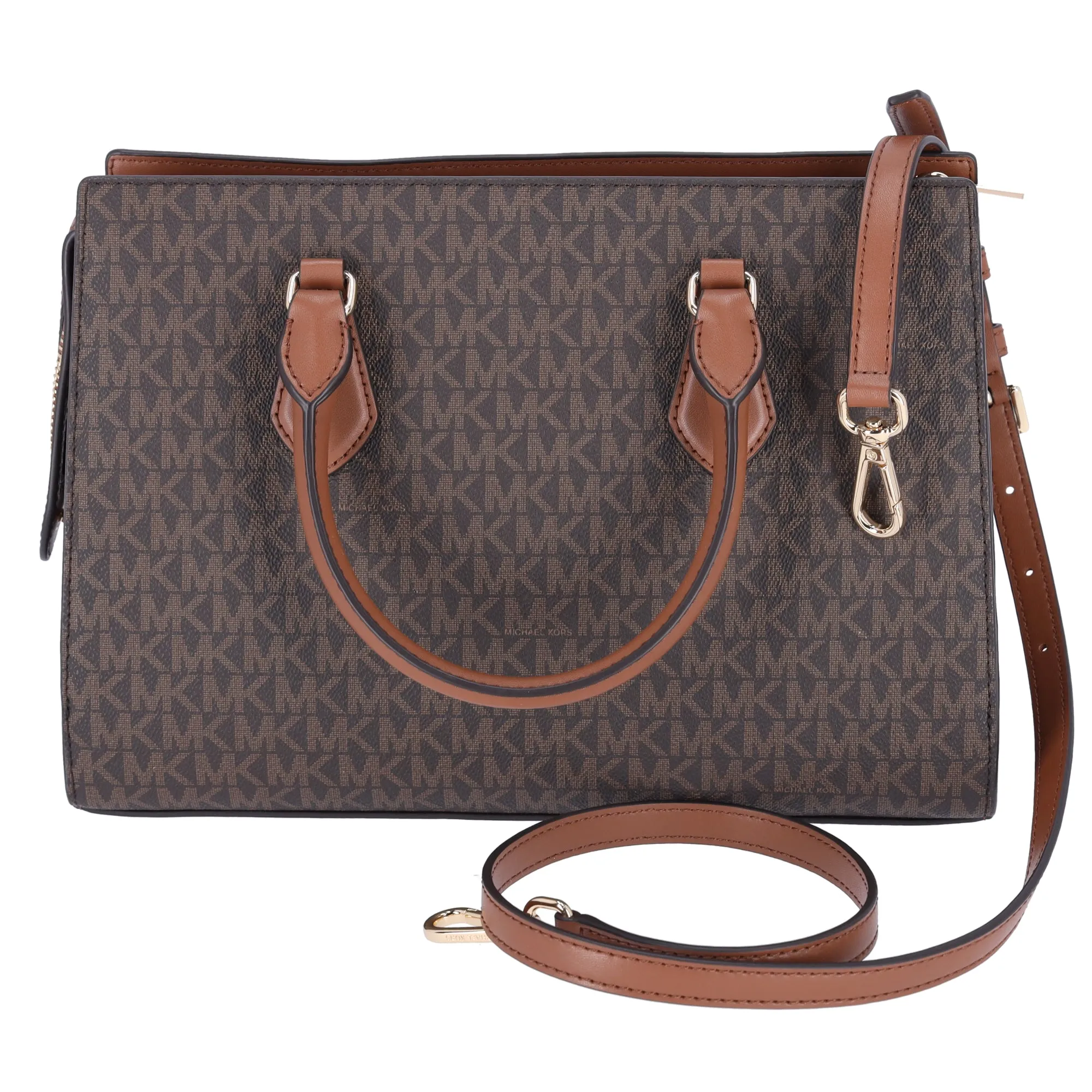 Michael Kors Sheila Medium Signature Logo and Metallic Satchel Brown Gold