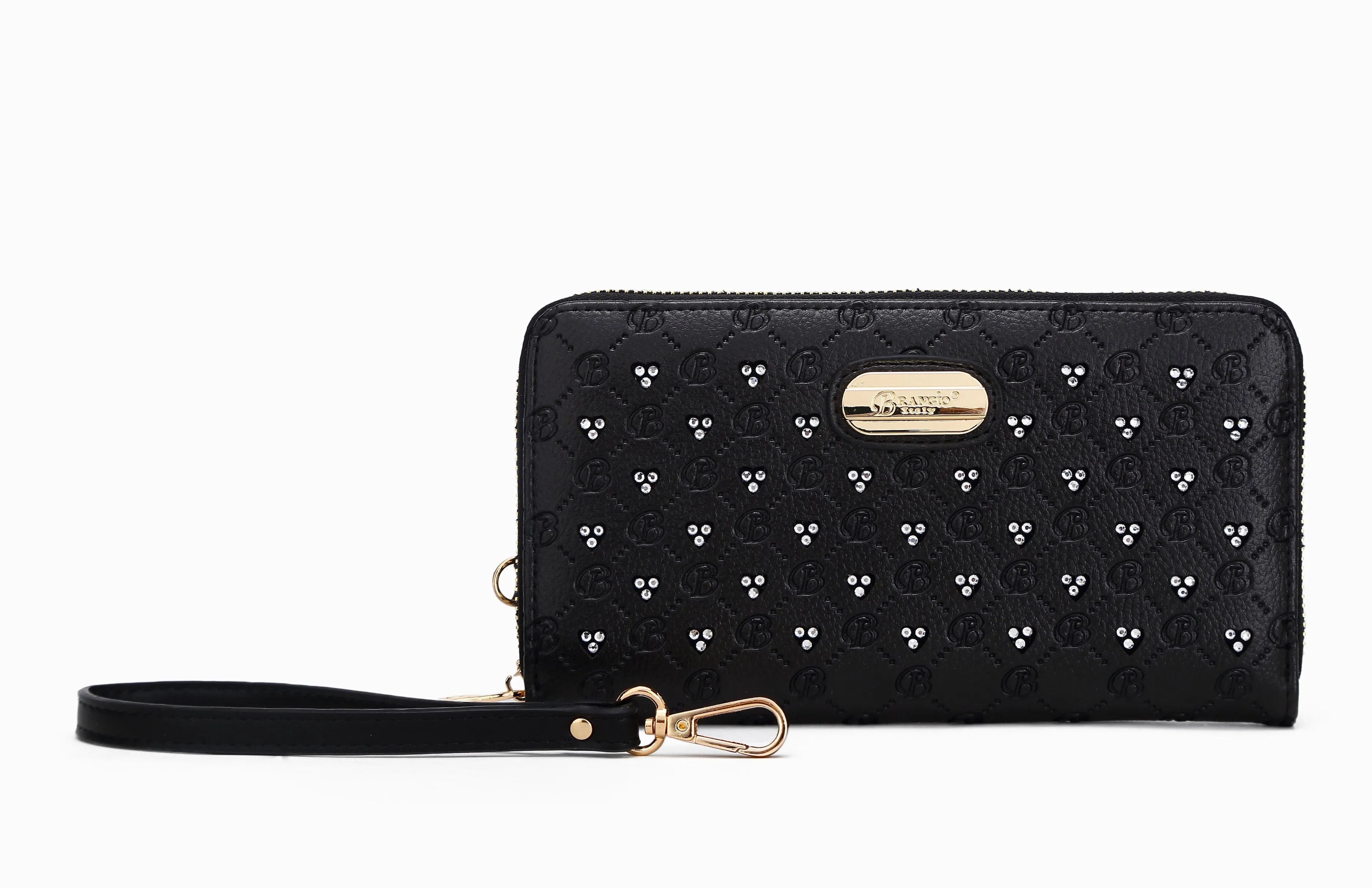 Millionaire Vegan Leather  Gem Crystal Wristlet Wallet [ROW8368]