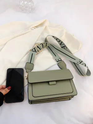 Mini Letter Graphic Strap Flap Hobo Bag - Green