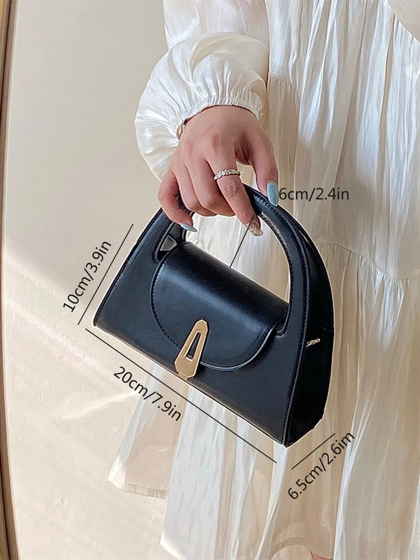 Mini Metal Decor Baguette Bag - Black
