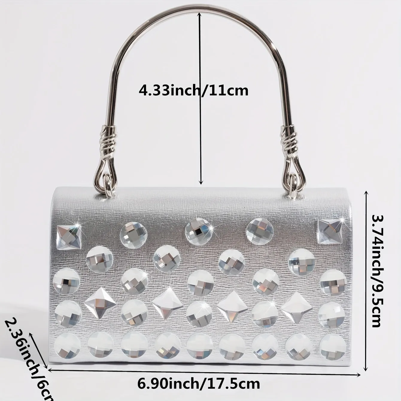 Mini Rhinestone Decor Satchel Bag, Classic Luxury Sliver Evening Bag, Women's Elegant Dinner Handbag