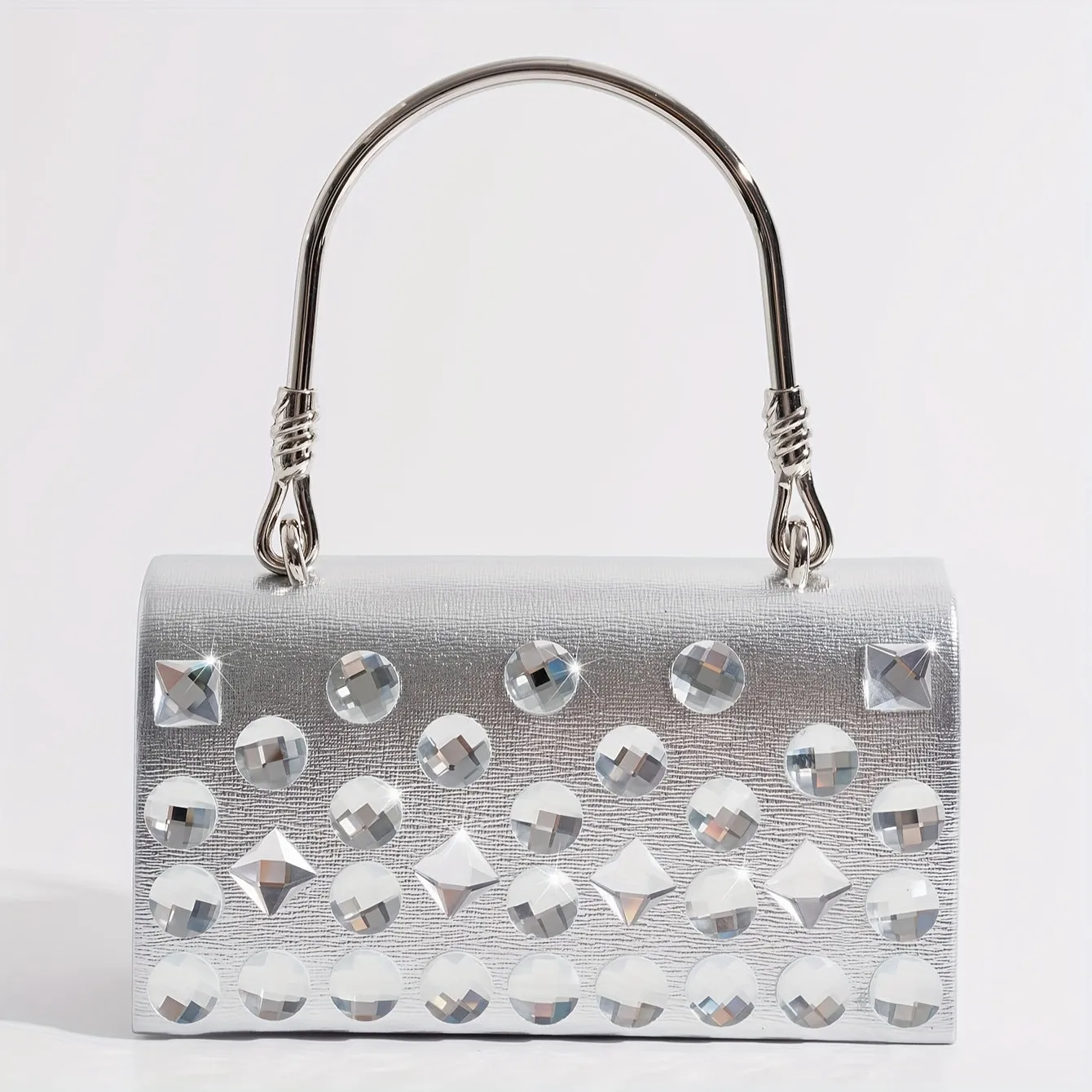 Mini Rhinestone Decor Satchel Bag, Classic Luxury Sliver Evening Bag, Women's Elegant Dinner Handbag