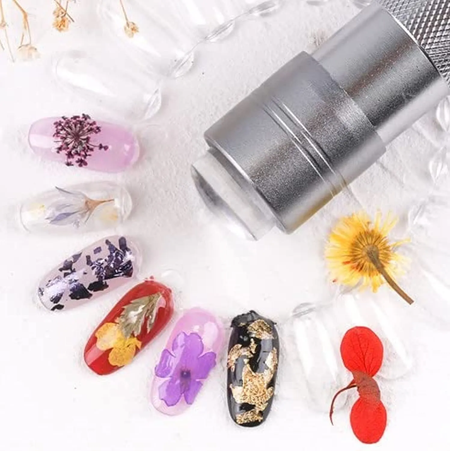 Mini Uv Light for Nails, Portable Mini Nail Gel Lamp Dryer Led Nail Light Nail Art Stamper Kit with Silicone Head Presser, Perfect Nail Art Accessories