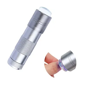 Mini Uv Light for Nails, Portable Mini Nail Gel Lamp Dryer Led Nail Light Nail Art Stamper Kit with Silicone Head Presser, Perfect Nail Art Accessories