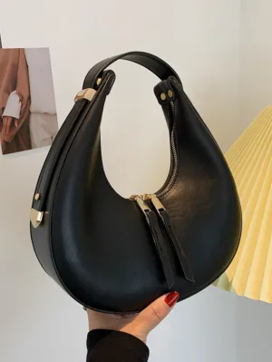 Minimalist Top Handle Baguette Bag - Black