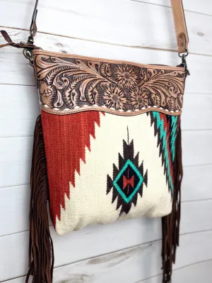 Mirage Red & Turquoise Wool Woven Crossbody Handbag