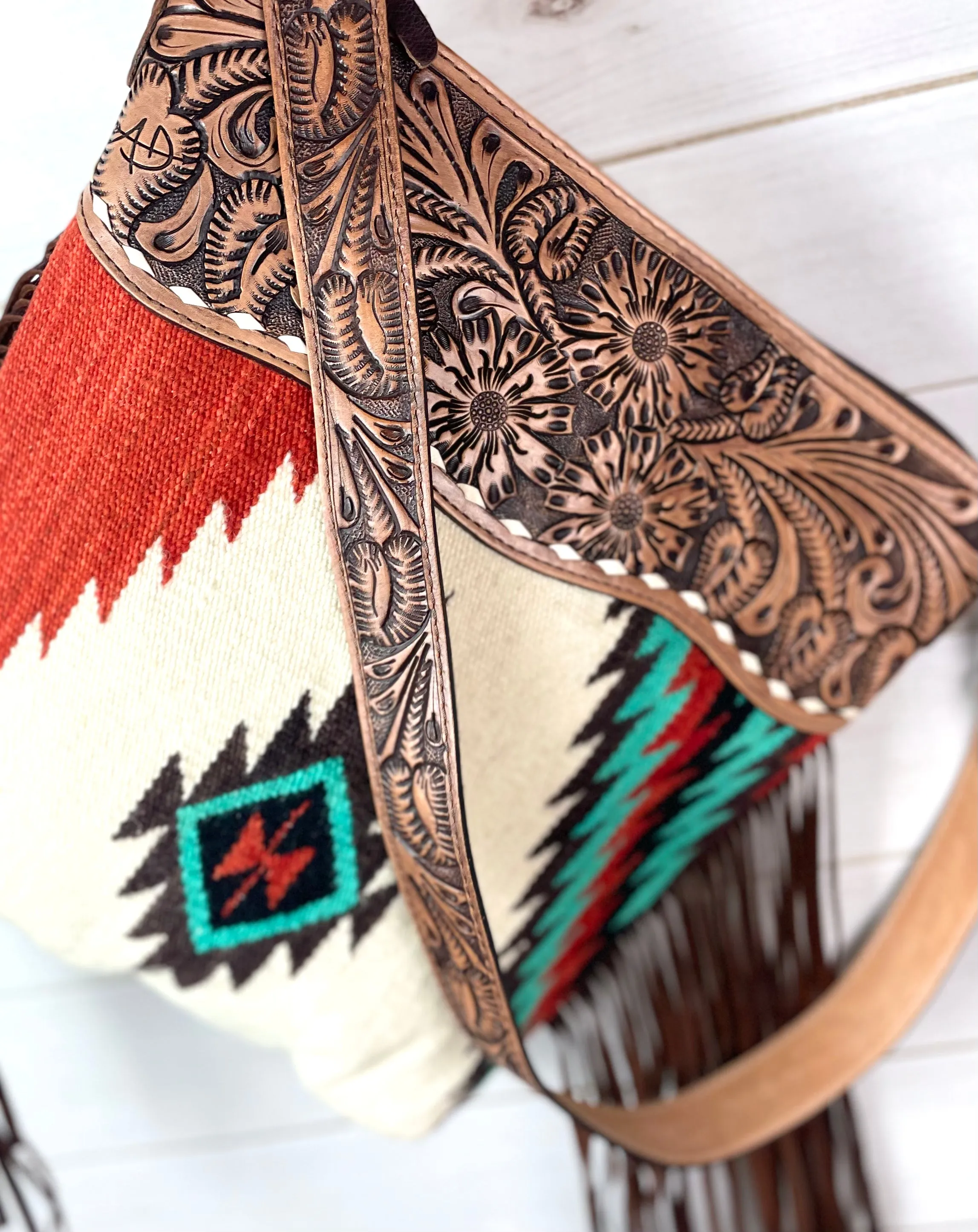 Mirage Red & Turquoise Wool Woven Crossbody Handbag