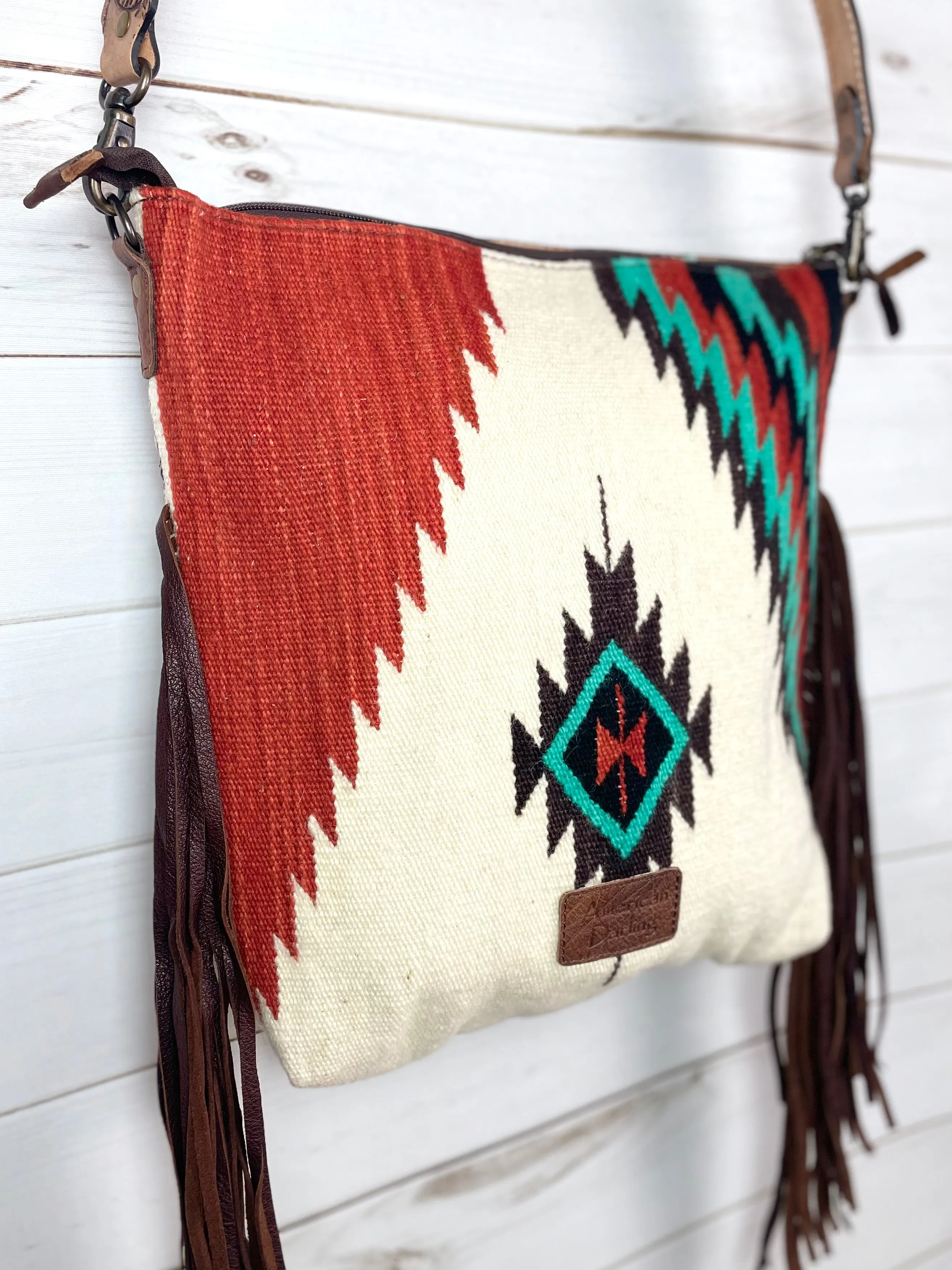 Mirage Red & Turquoise Wool Woven Crossbody Handbag