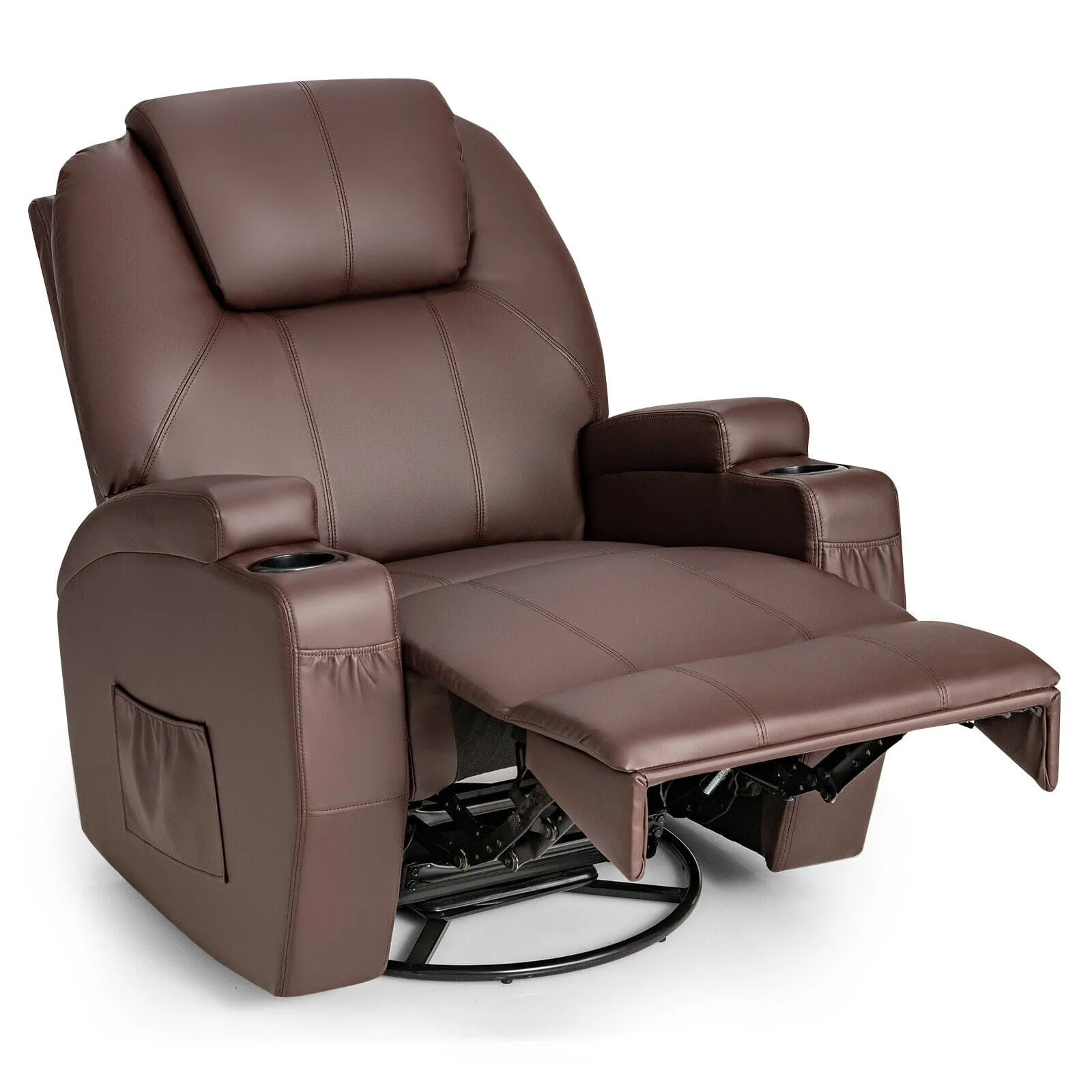 Modern Brown Leather Heated Massage Swivel Recliner Chair