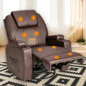 Modern Brown Leather Heated Massage Swivel Recliner Chair