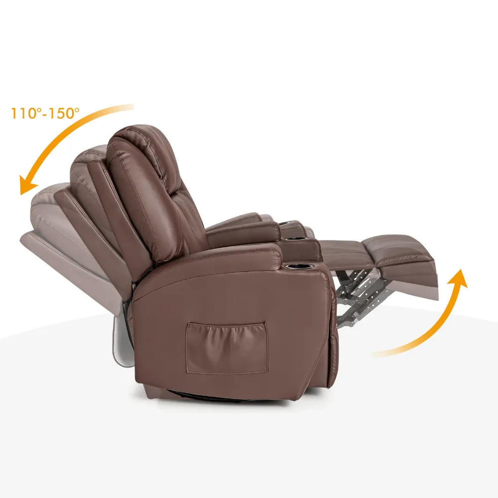Modern Brown Leather Heated Massage Swivel Recliner Chair