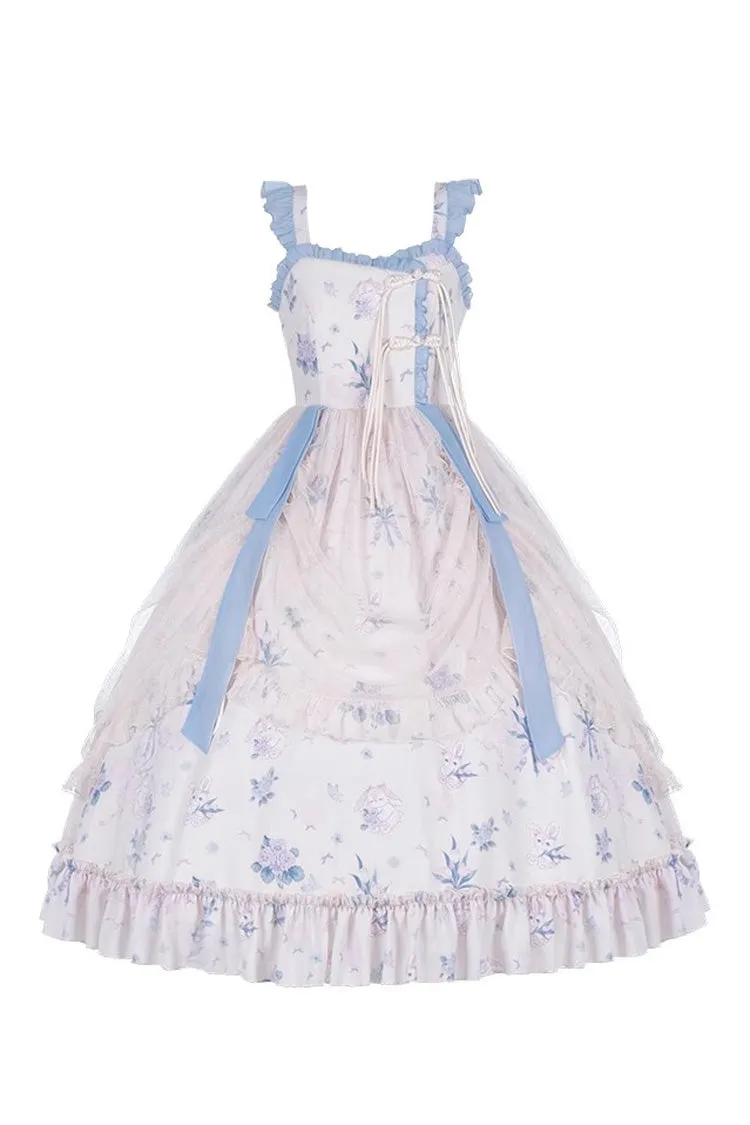 Multi-Color Chinese Style Elegant Flower Wall Print Sweet Lolita Dress