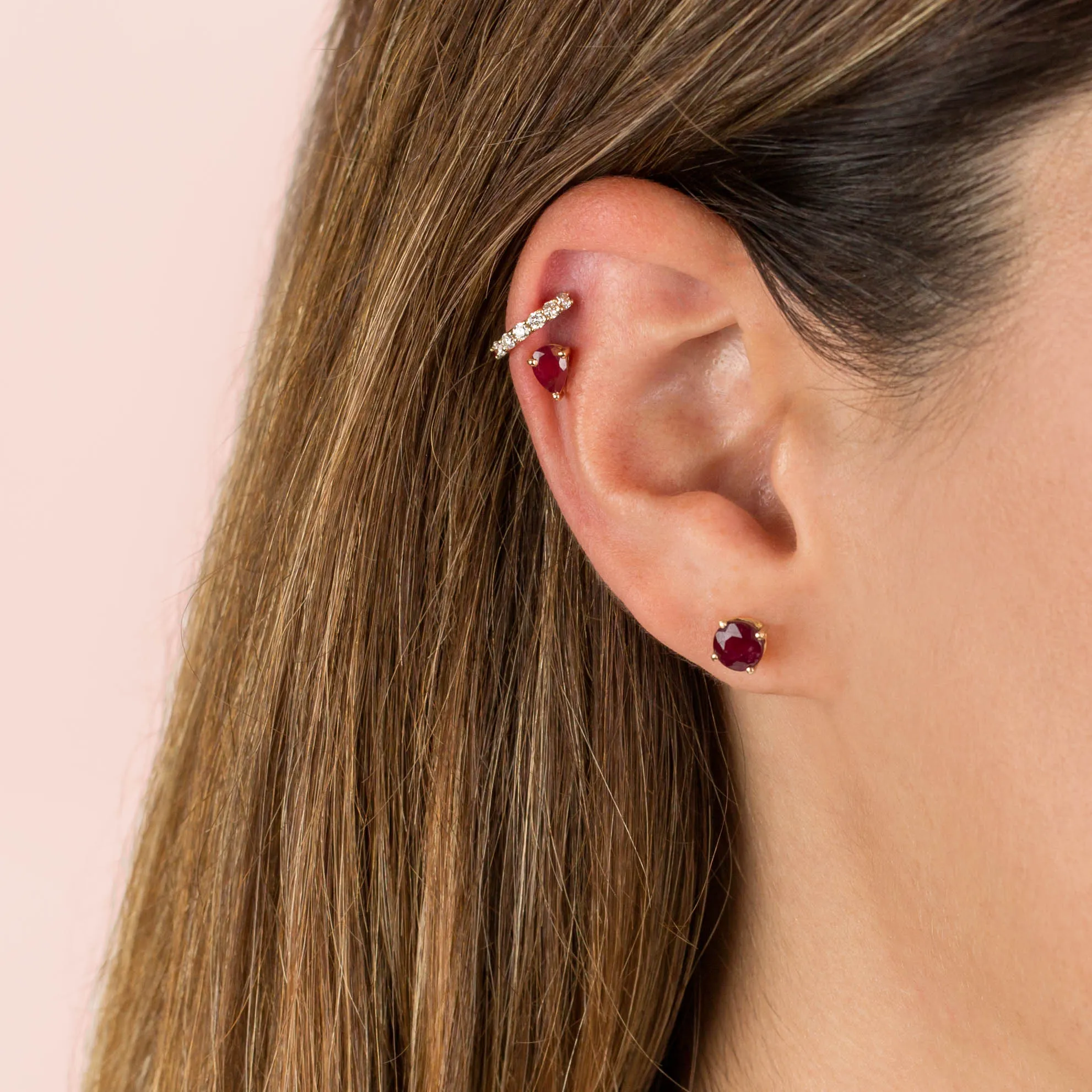 Multi-Color Gemstone Teardrop Stud Earring 14K