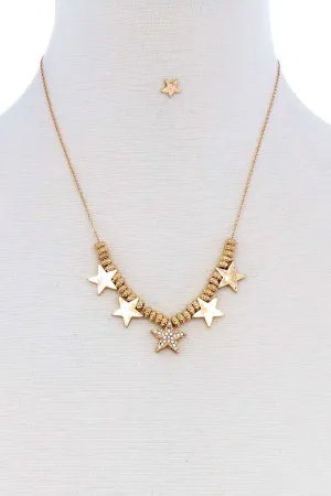 Multi Star Fashion Pendant Necklace And Earring Set