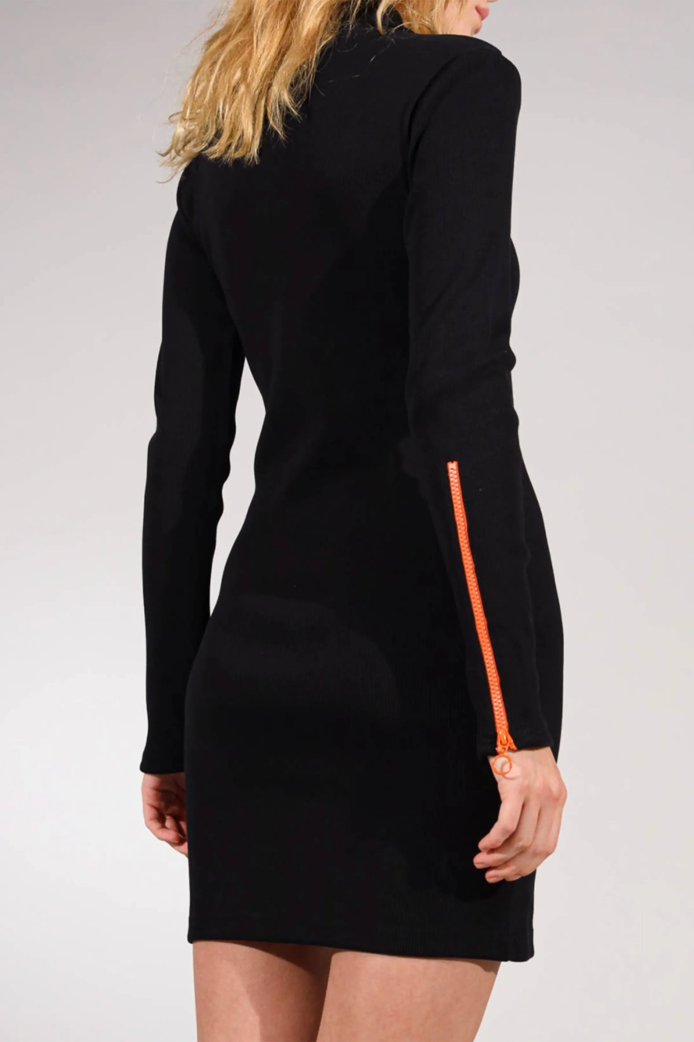 MULTICOLOR ZIPPER RIBBED-KNIT MOCK NECK MINI DRESS