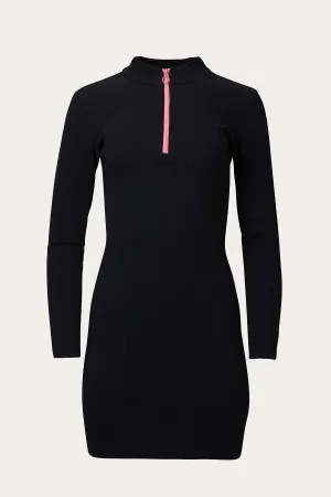 MULTICOLOR ZIPPER RIBBED-KNIT MOCK NECK MINI DRESS