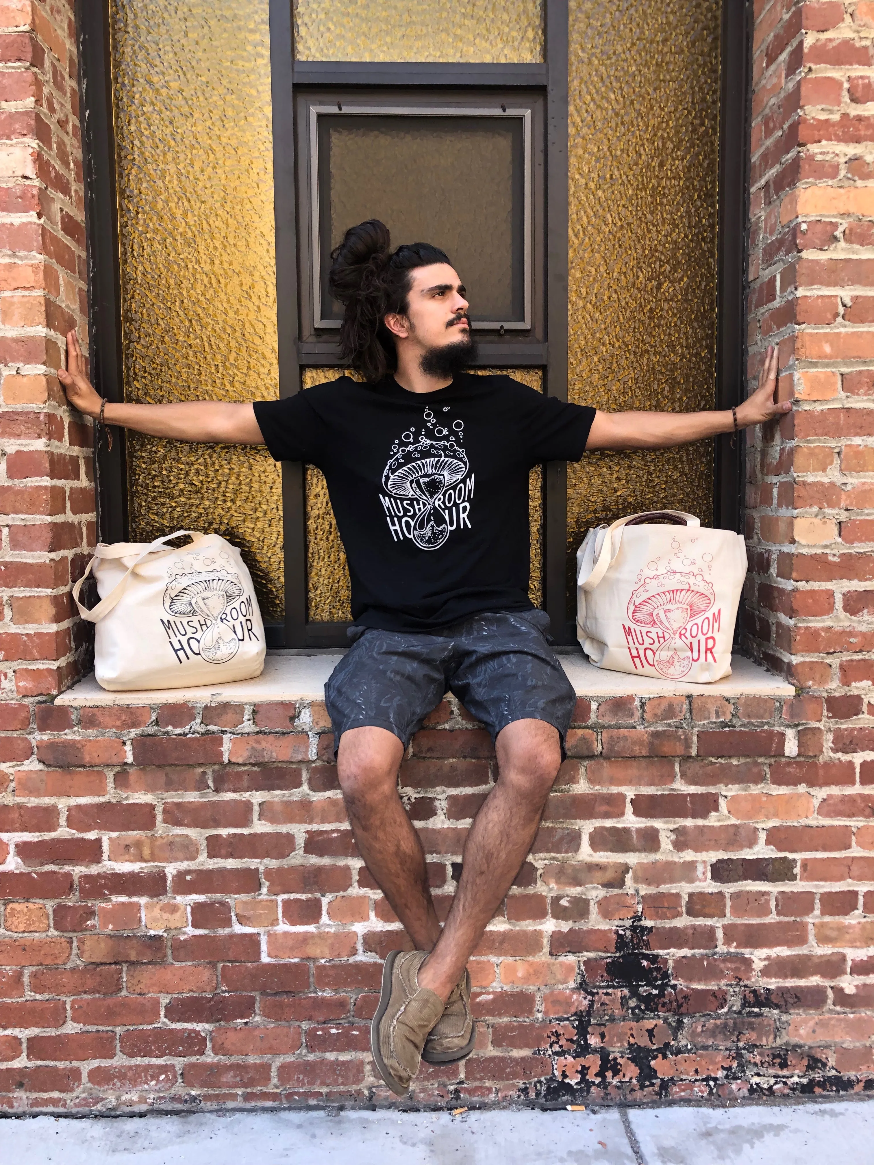 Mushroom Hourglass Canvas Tote - Black
