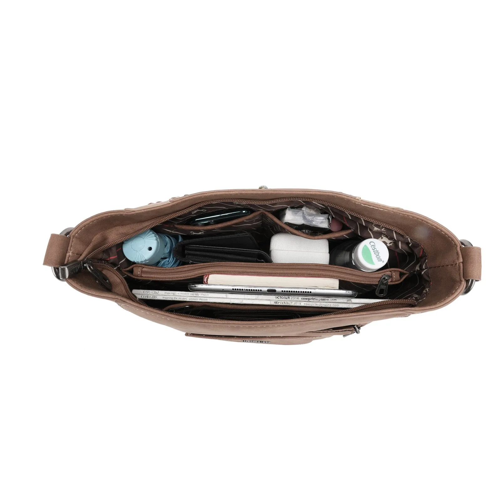 MW1070G-920 Montana West Aztec Tooled Collection Western Concealed Carry Hobo