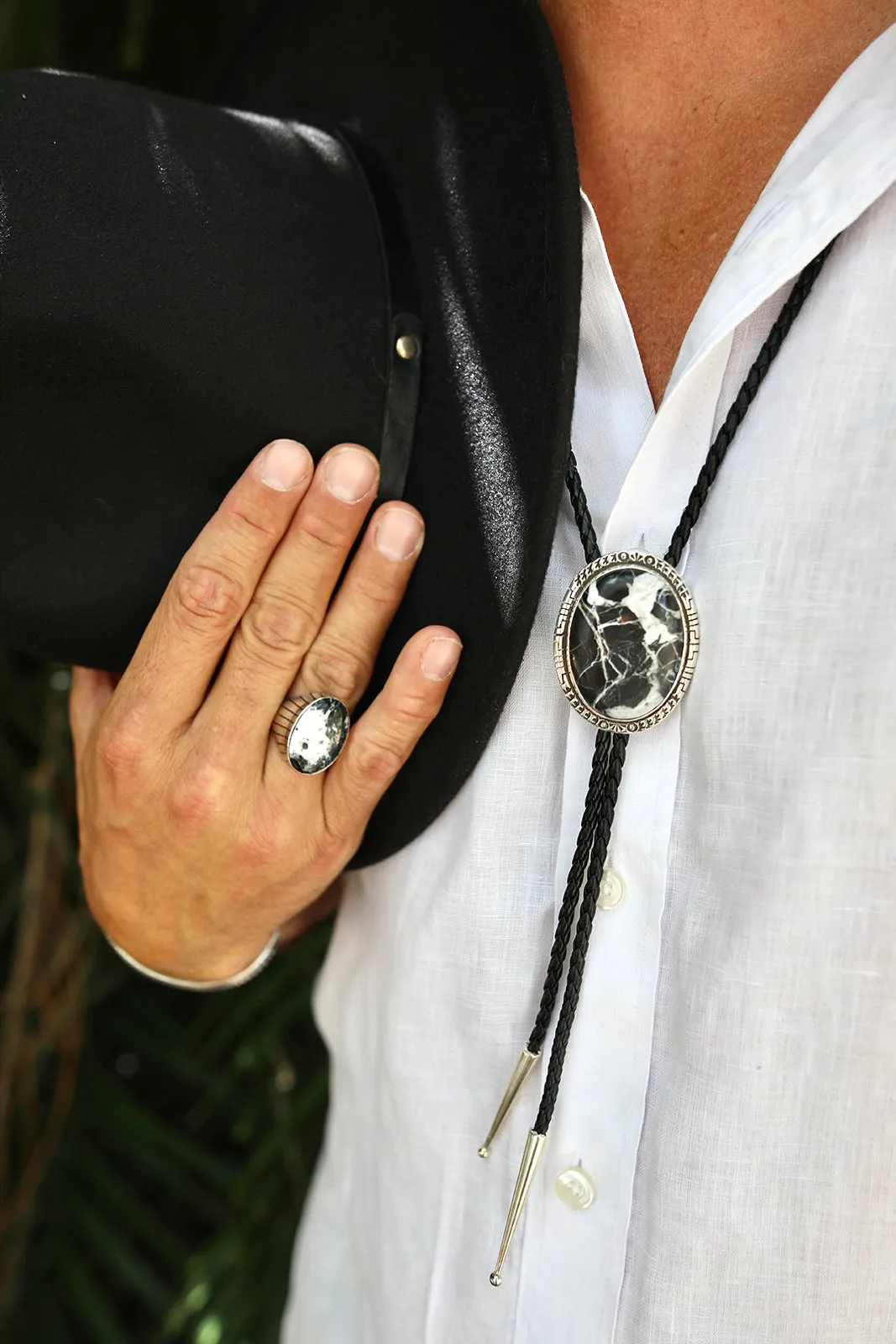 Navajo White Buffalo Bolo Tie