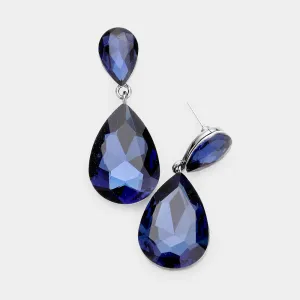 Navy Crystal Double Teardrop Pageant Earrings for Little Girls | 387930