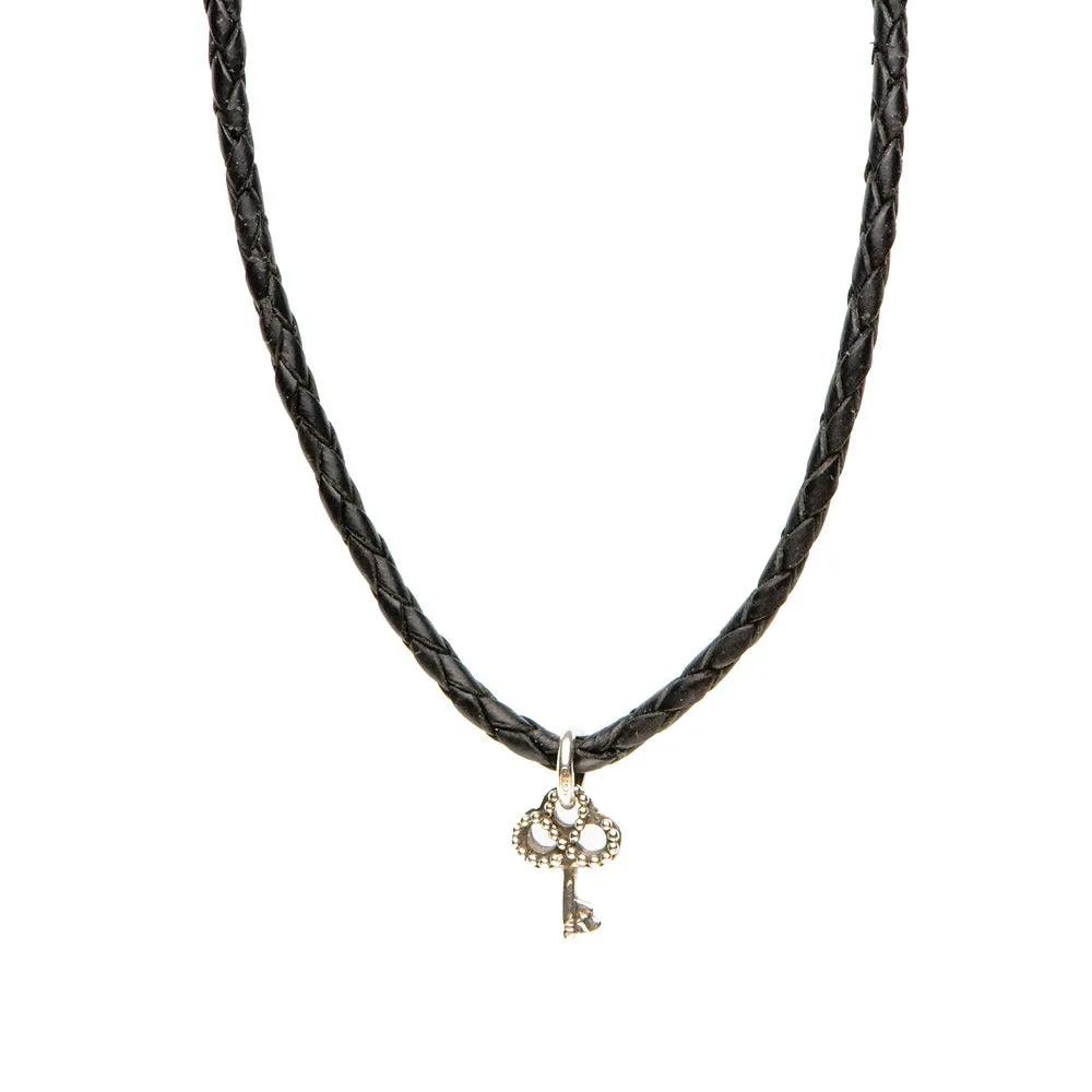 Necklace Leather Braided - Black, M (24-26inch/61-66cm)