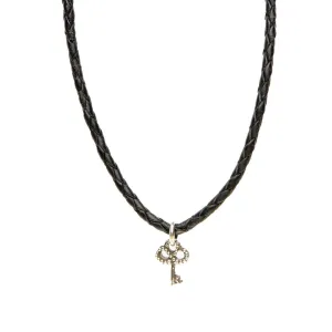 Necklace Leather Braided - Black, M (24-26inch/61-66cm)