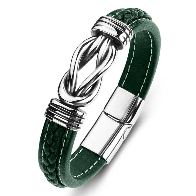 New Classic Men Bracelet Leather Stainless Steel Charm High Quality