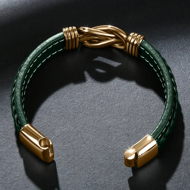 New Classic Men Bracelet Leather Stainless Steel Charm High Quality