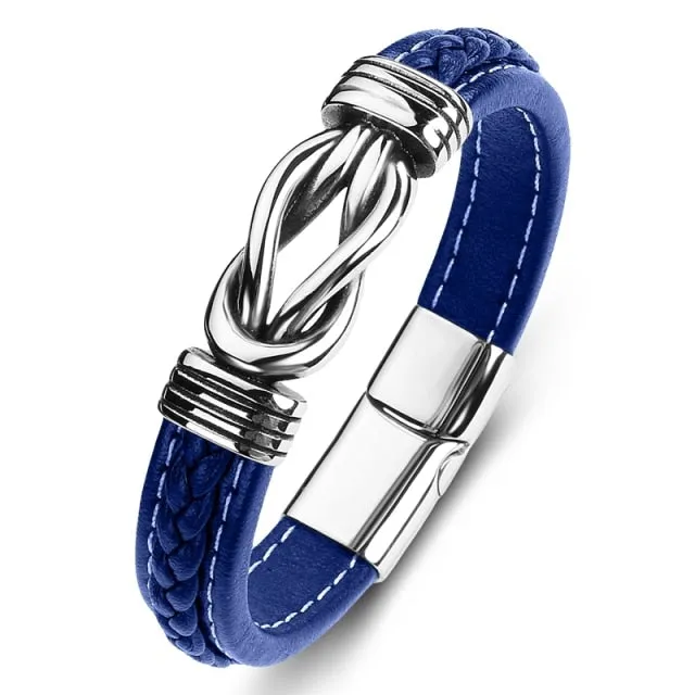 New Classic Men Bracelet Leather Stainless Steel Charm High Quality