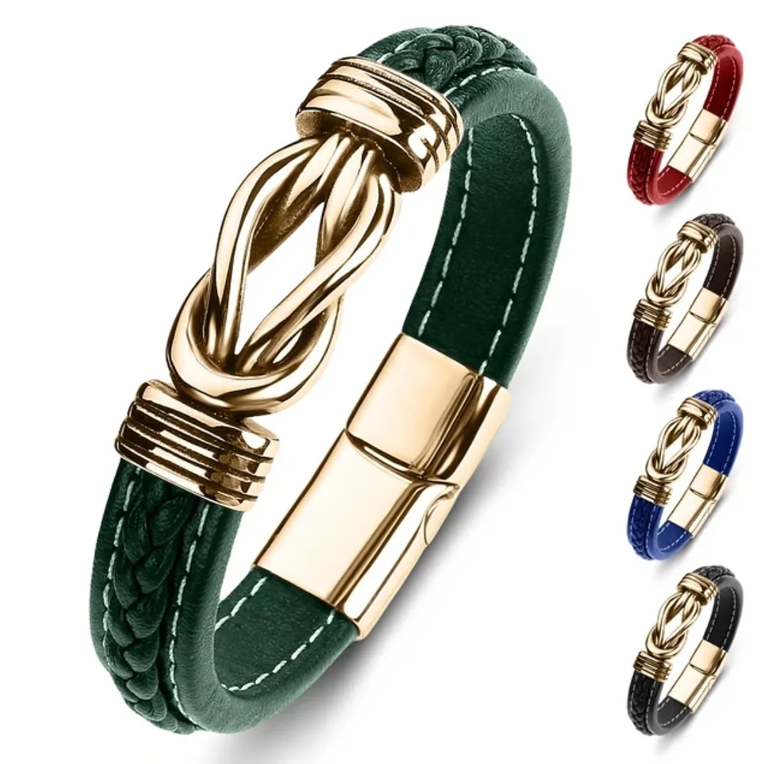New Classic Men Bracelet Leather Stainless Steel Charm High Quality