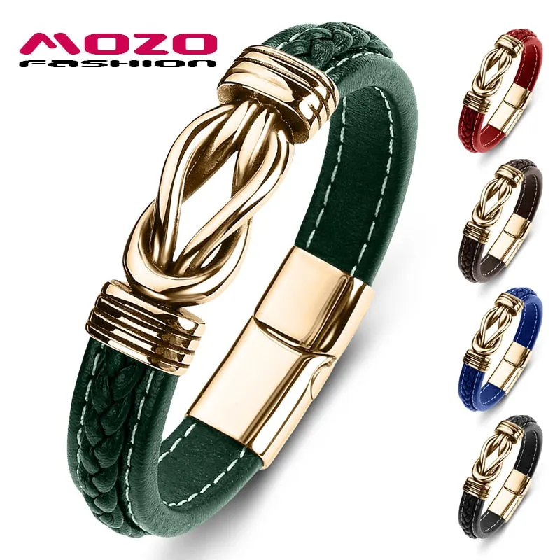 New Classic Men Bracelet Leather Stainless Steel Charm High Quality