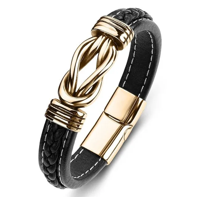 New Classic Men Bracelet Leather Stainless Steel Charm High Quality