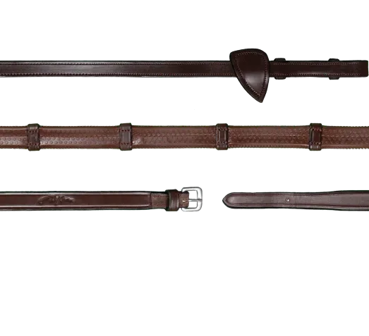 New English 1/2" Rubber Reins with 7 Leather Loops - Brown