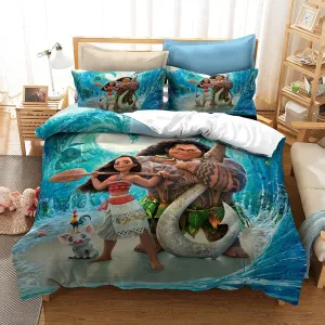NEW Retails $80, FRECASA Moana Queen Size Bedding Set 3D Printed Maui Tropical Duvet Cover Set Super Soft Microfiber 3 Pieces (1 Duvet Cover & 2 Pillow Shams)