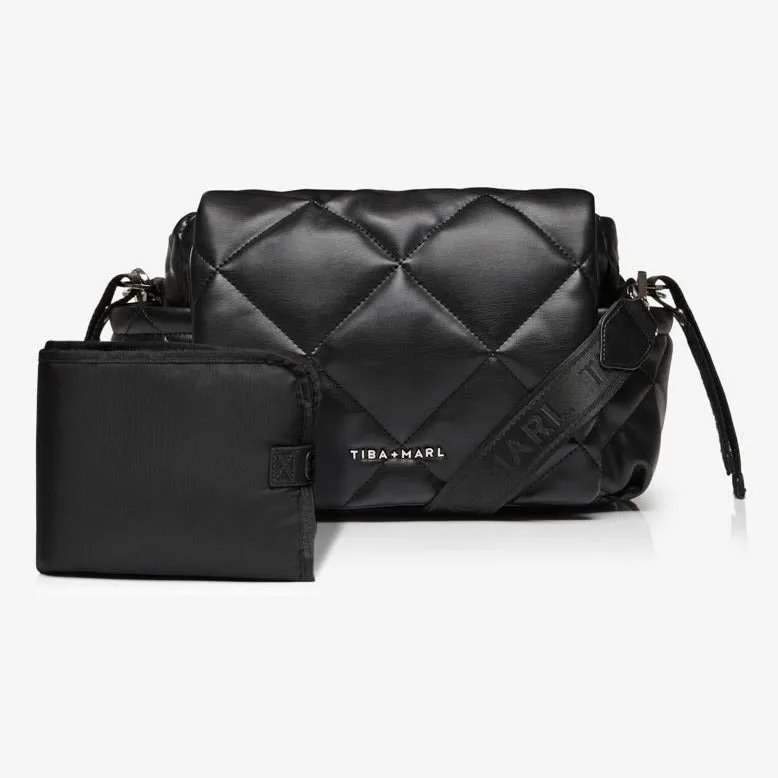 Nova Cross-Body Quilted Baby Bag with Mat (Black)