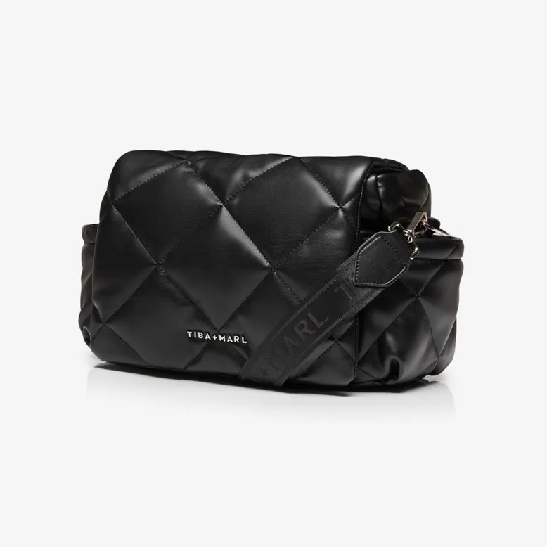 Nova Cross-Body Quilted Baby Bag with Mat (Black)