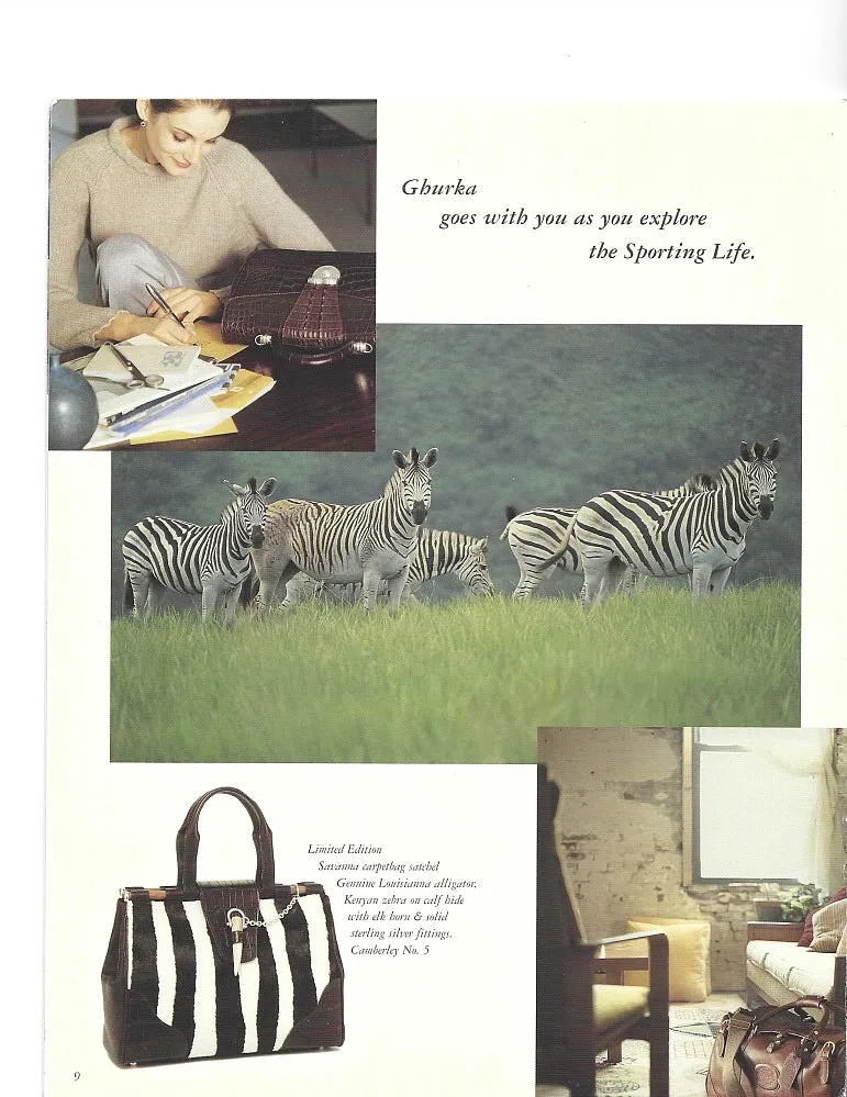 NWT 1997 Ghurka Marley Hodgson Camberley Mandalay Zebra & Alligator Skin Satchel Bag
