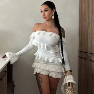 Off Shoulder Ruffled Flare Sleeve Dress - Fashion Tube Top Dress
