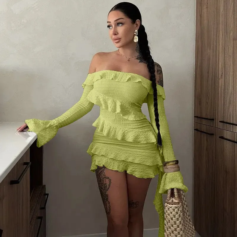 Off Shoulder Ruffled Flare Sleeve Dress - Fashion Tube Top Dress