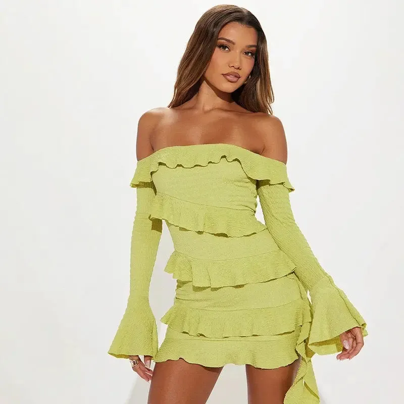 Off Shoulder Ruffled Flare Sleeve Dress - Fashion Tube Top Dress