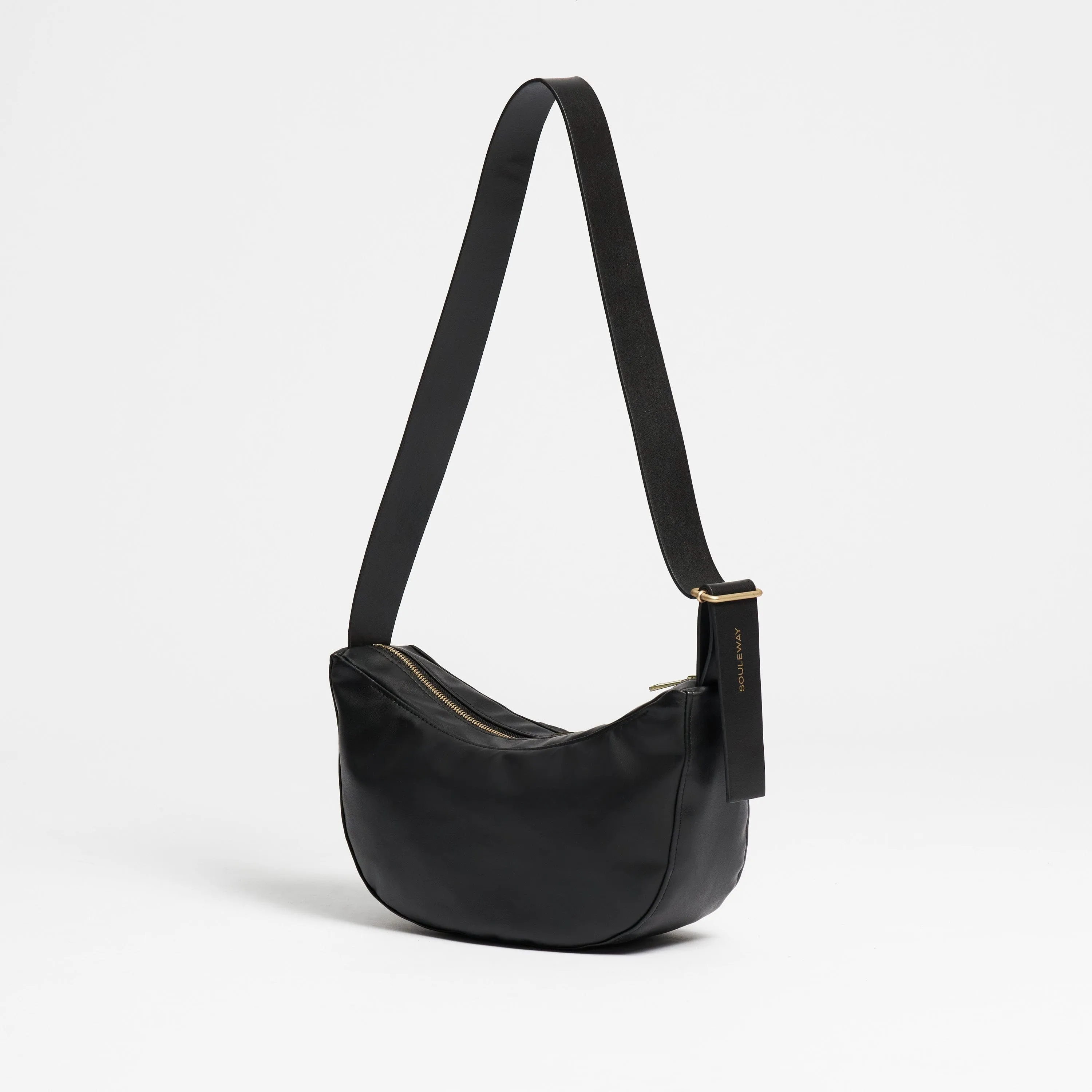 Oleatex Vegan Olive Leather Half Moon Bag S | Night Black