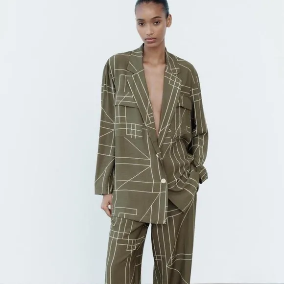 Olive Geometric Women's blazer